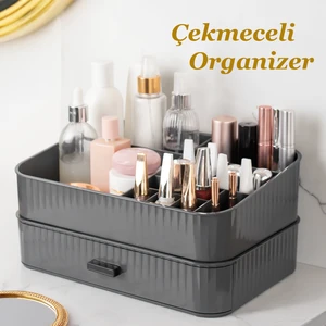 0619 Çekmeceli Takı Organizeri Makyaj Düzenleyici Makyaj Kutusu Çekmeceli Takı Bijuteri Mücevher Kutusu Antrasit