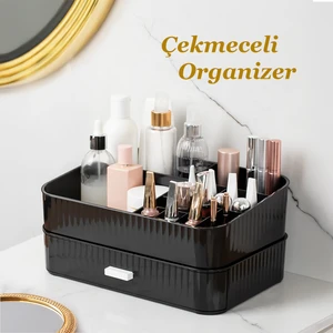 0619 Çekmeceli Takı Organizeri Makyaj Düzenleyici Makyaj Kutusu Çekmeceli Takı Bijuteri Mücevher Kutusu Siyah