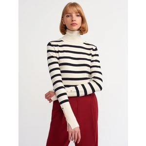 Balıkçı Yaka Çizgili Droplu Kazak Krem