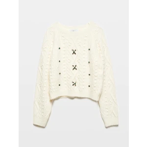 10462 Bisiklet Yaka Önü Taş Işlemeli Kazak-Bej