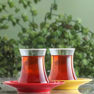 Lal Renkli Tabaklı 12'li Çay Seti