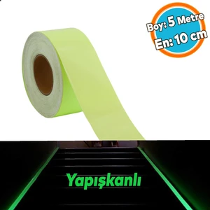 Gece Parlayan Fotolümen En 10 cm Reflektörlü 5 Metre Ikaz Yeşil Fosforlu Reflektif Düz Şerit Bant