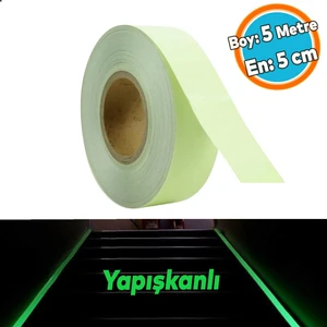 Gece Parlayan Fotolümen Yeşil Reflektörlü Fosforlu Oto Reflektif Düz Şerit Bant 5 cm 5 mt Ikaz Bandı