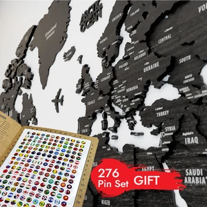 Colorfull Worlds 3 Boyutlu Ahşap Dünya Haritası, Ahşap Duvar Dekoru, Duvar Dekorasyon