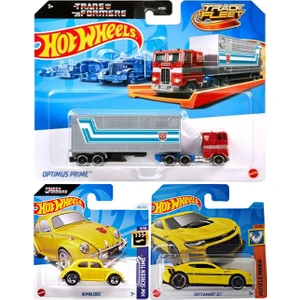 Hot Wheels 3 Araç Transformers Set - Optimus Prime & Bumblebee & 2017 Camaro Zl1 (1/64)