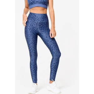 Domyos Kadın Yüksek Bel Leopar Desenli Fitness Taytı Mavi Slim Fit Tasarım