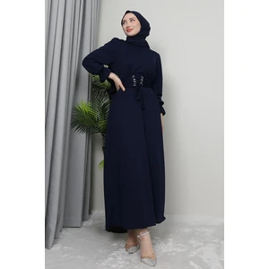 Giza Store Kuş Gözlü Kuşaklı Elbise Lacivert