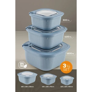 3'lü Kapağıyla Birlikte Mikrodalgaya Uyumlu Saklama Kabı Set 1X600 1X1100 1X1800