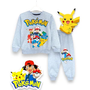 Little Tortoise Erkek Çocuk Pokemon Pikaçu Çizgi Film Karakterli Hafif Şardonlu Sweatshirt-Eşofman Takımı