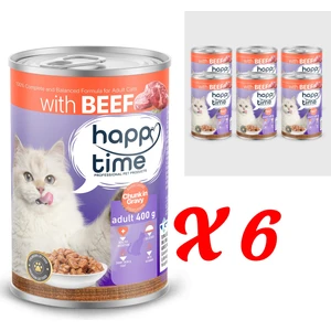 Happy Time Yetişkin Kediler Için Sığır Parça Etli Konserve 6X400 gr