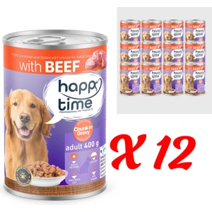 Happy Time Yetişkin Köpekler Için Biftek Parça Etli Konserve 12X400 gr