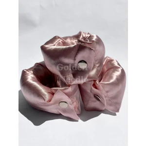 Golden Needle Saten Çıtçıtlı Bigudi Sosisi Isısız Saç Şekillendirici Pudra Pembe 3 Saç Bigudisi ve Saklama Çantası