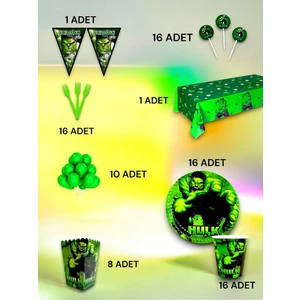 16 Kişilik Hulk Temalı Lüx  Set - Doğum Günü Parti ve Eğlenceli Etkinlikler
