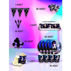 16 Kişilik Wednesday Temalı Lüx  Set - Doğum Günü Parti ve Eğlenceli Etkinlikler