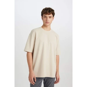 Oversize Geniş Kalıp Ütü Gerektirmeyen Bisiklet Yaka Kısa Kollu Basic Düz Ağır Kumaş Tişört X3926AZ25SP