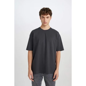 Oversize Geniş Kalıp Bisiklet Yaka Kısa Kollu Basic Düz Ağır Kumaş Tişört X3926AZ25SP