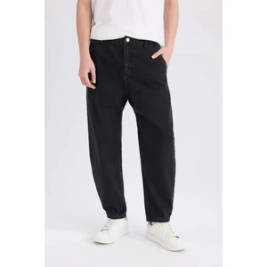 %100 Pamuk Relaxed Slouchy Fit Rahat Kesim Dar Paça Siyah Jean Pantolon B8320AX25SP
