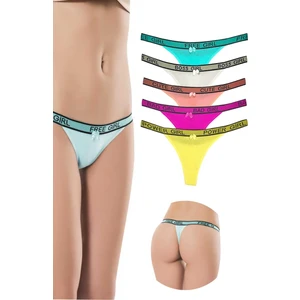 5 Adet Beli Yazılı Pamuk Kadın Tanga String Külot