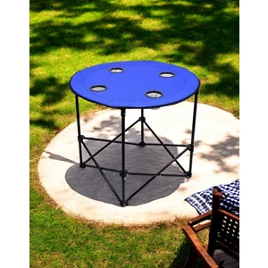 Katlanır Yuvarlak Kamp Masası 70X60 cm Taşıma Çantalı Piknik Masası Mavi