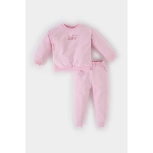 Kız Bebek 2'li Takım Bisiklet Yaka Çiçek Baskılı Sweatshirt Beli Lastikli Eşofman Altı C2504A525SP