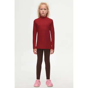 Bordo Basic Kışlık Yarım Balıkçı Yaka Uzun Kollu Kız Çocuk Tişört