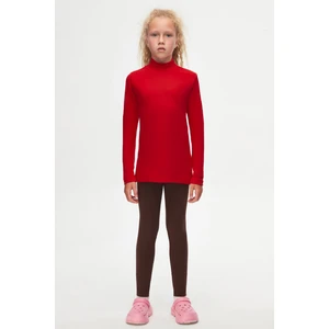 Kırmızı Basic Kışlık Yarım Balıkçı Yaka Uzun Kollu Kız Çocuk Tişört