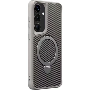 Samsung Galaxy S25 Plus Kılıf Karbon Fiber Magsafeli 360 Dönerli Standlı Alp Kapak