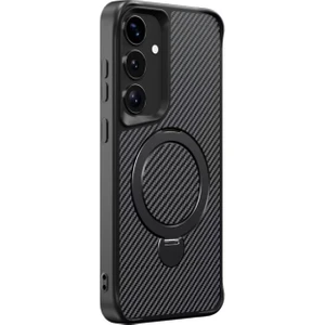 Samsung Galaxy S25 Plus Kılıf Karbon Fiber Magsafeli 360 Dönerli Standlı Alp Kapak