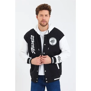 Erkek Siyah Nakışlı Kapüşonlu Kolej CEKET-KPKLJCK01R01S