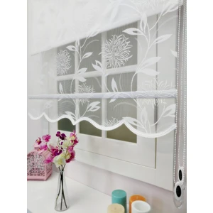 Atölye Perde Çiftli Sistem Yeni Beyaz Büyük Yaprak Desen Örme Tül + Stor