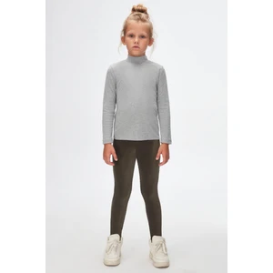 Gri Basic Kışlık Yarım Balıkçı Yaka Uzun Kollu Kız Çocuk Tişört