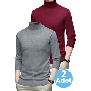 2'li  Erkek Tüylenmeyen Boğazlı Triko Kazak Balıkçı Triko Kazak