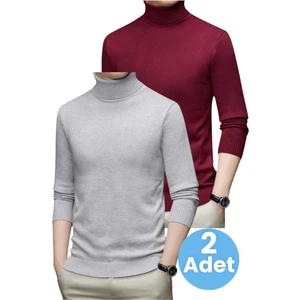 2'li  Erkek Tüylenmeyen Boğazlı Triko Kazak Balıkçı Triko Kazak