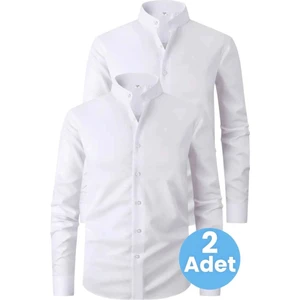 2'li  Hakim Yaka  Slim Fit  Nefes Alan Kolay Ütülenen Dört Mevsim Erkek Gömlek