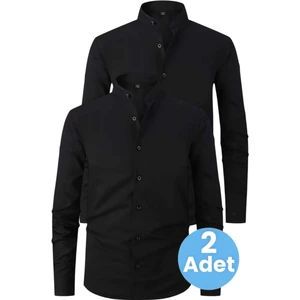 2'li  Hakim Yaka  Slim Fit  Nefes Alan Kolay Ütülenen Dört Mevsim Erkek Gömlek
