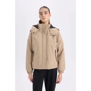 Su Geçirmez Kapüşonlu Fermuarlı Çıtçıtlı Cepli Mevsimlik Mont D0931AX25SP