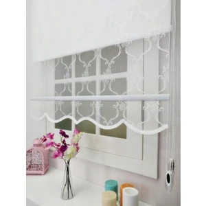 Atölye Perde Çiftli Sistem Yeni Beyaz Sarmaşık Çiçek Desen Örme Tül + Stor