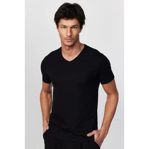 V Yaka Basic Siyah Erkek T-Shirt
