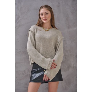 Kadın Kolu Dikiş Detaylı Bohem Stil Yumuşak Triko