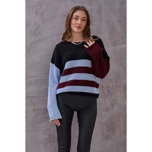 Kadın Renkli Çizgli Balon Kol Triko