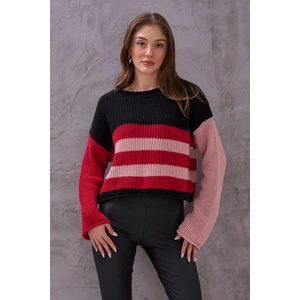 Kadın Renkli Çizgli Balon Kol Triko