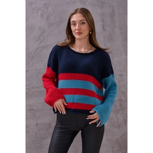 Kadın Renkli Çizgli Balon Kol Triko