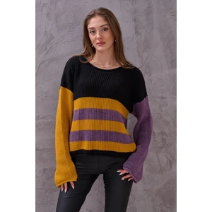 Kadın Renkli Çizgli Balon Kol Triko