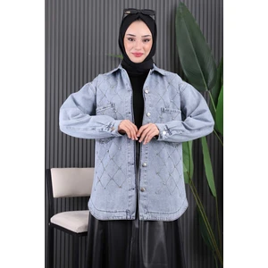 Mavi Taş İşlemeli Kot Ceket