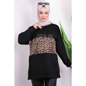 Siyah Önü Leoparlı Modal Tunik