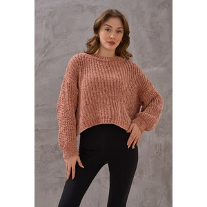 Kadın Kadife Iplik Selanik Örmeli Basic Rahat Kalıp Esnek Triko Kazak