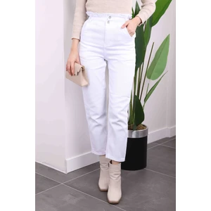 İmaj Butik Ekru Bel Lastikli Mom Jeans Pantolon