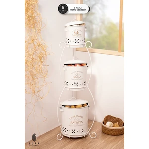 3 Katlı Ferforje Beyaz Metal Patates ve Soğan Sepeti - 17X90 cm Patates Soğanlık Sebzelik  Kabı