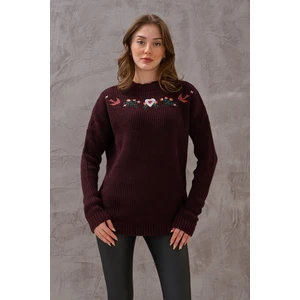Kadın Önü Premıum Nakışlı Klasik Örme Detay Triko Kazak