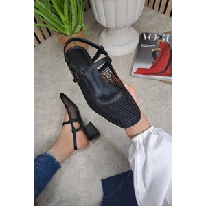 Günlük Kadın Babet Fileli Küt Burunlu Alçak Topuklu Tek Bantlı Ayarlanabilir Toka Tırtıklı Taban 307